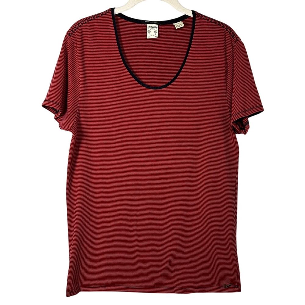 Scotch & Soda Striped Scoop Neck Cotton Blend Short Sleeve Shirt Women's Medium